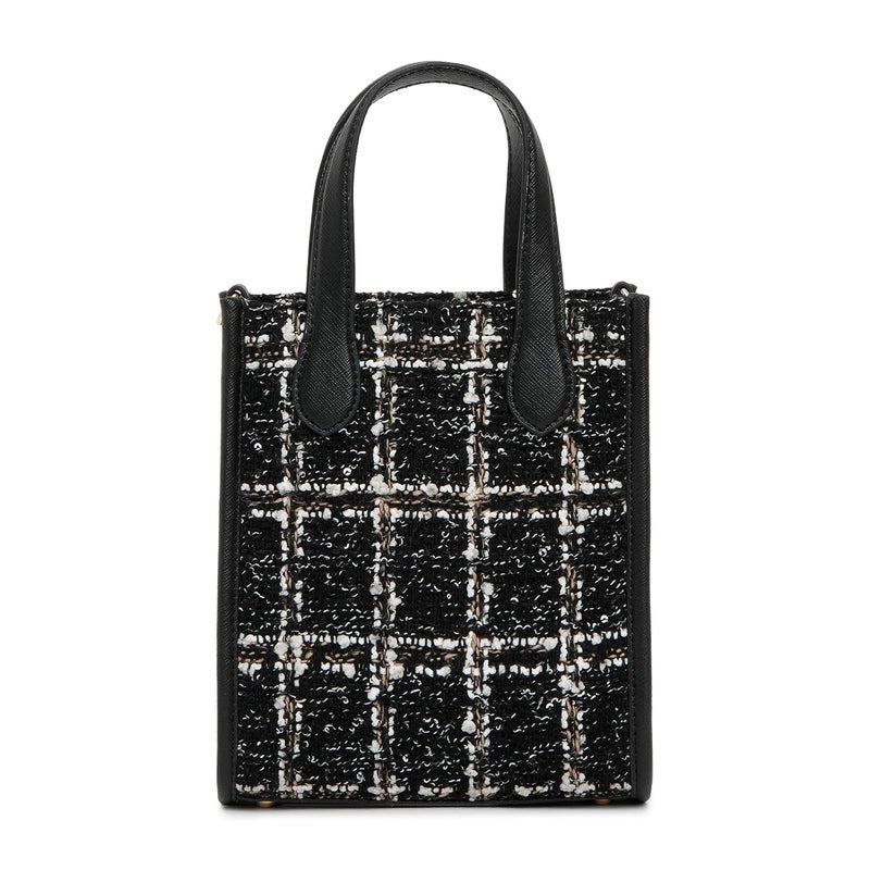 KLEIO Small Tweed Hand Bag with Zipper and Long Sling for Women - Image 3